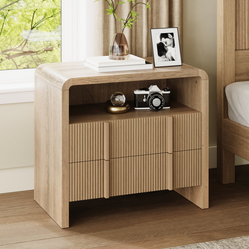 Table de chevet moderne avec tiroir Dulane, Beige, Ensemble de 2