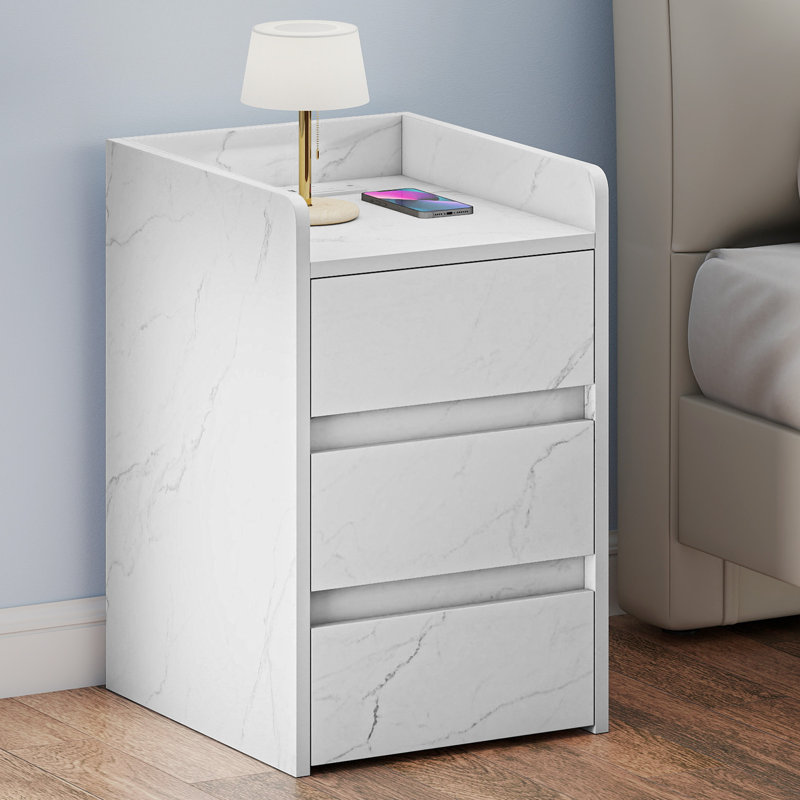 35cm W Bedside Table, White Marble