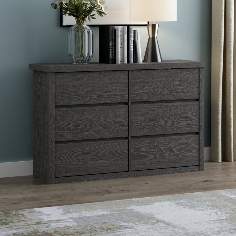 Commode double 6 tiroirs l 46,46 po Brannick, Chêne gris foncé