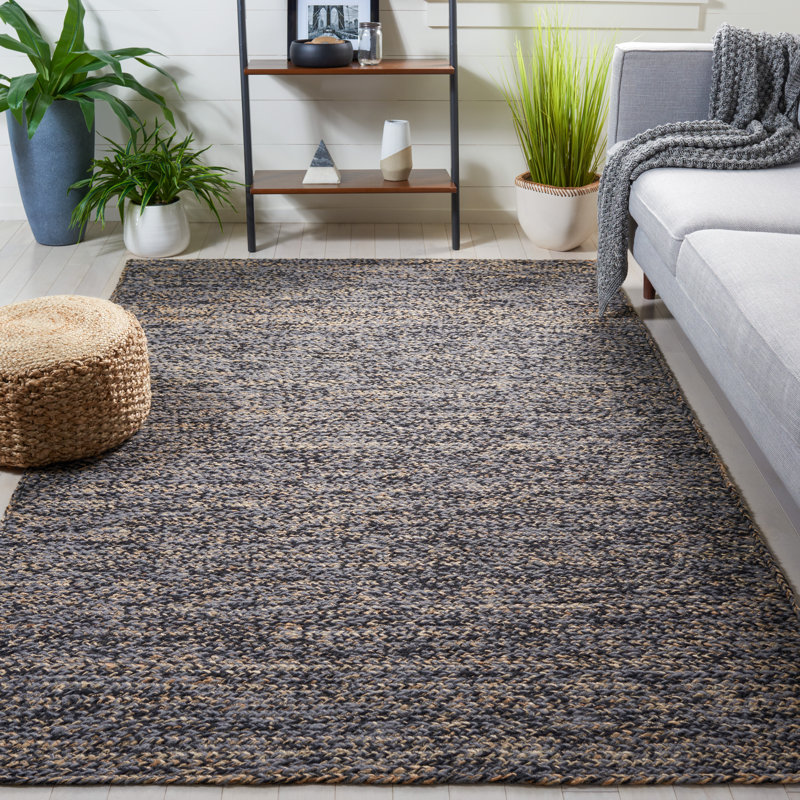 Jariell Natural Fiber Hand Loomed Wool/Jute Rug in Black/Natural, Rectangle 4' x 6'