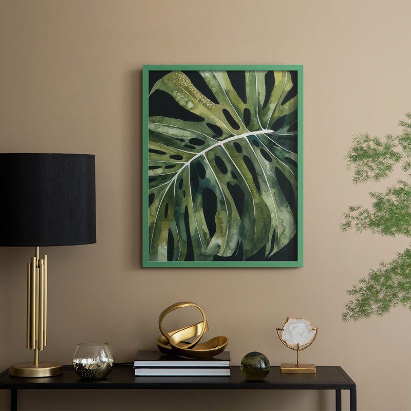 Reproduction encadrée Nocturnal Monstera II - bois massif, 11" H x 9" W, Vert