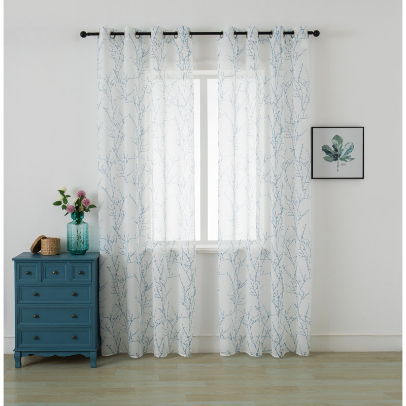 Mkenzi Polyester Semi-Sheer Gromments Curtain Pair, Blue, 52" W x 96" L