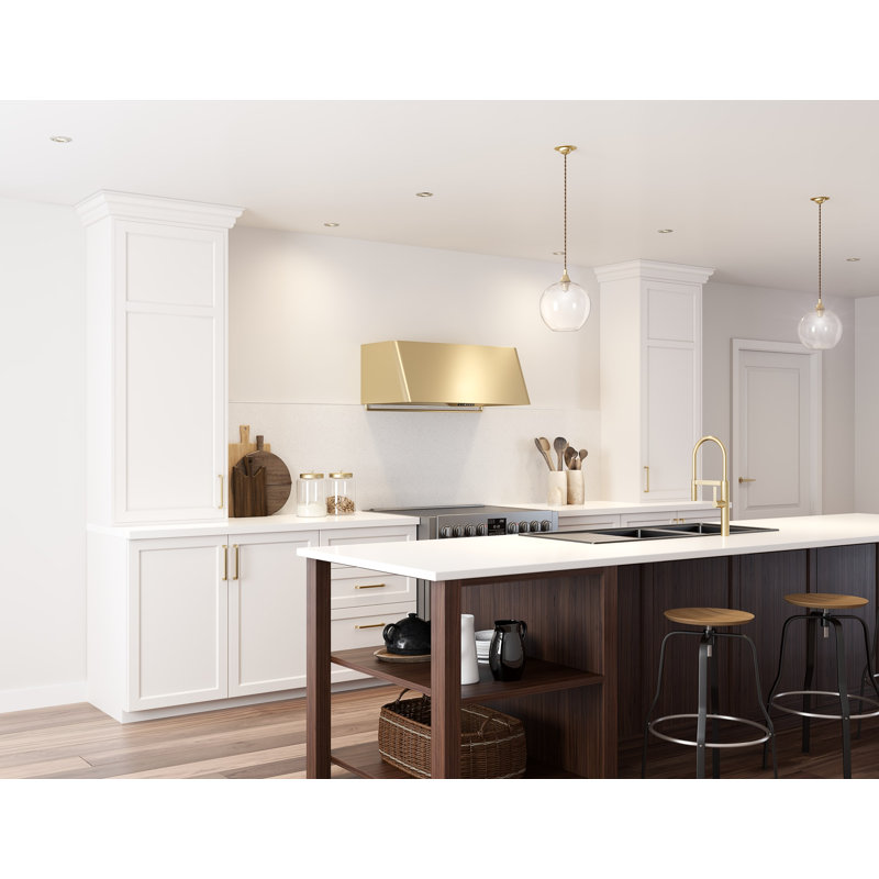 Zephyr Mesa 90 cm. Wall Mount Range Hood with LED Lights, Satin Gold