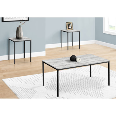 Table 3 pièces avec plateau contemporain en stratifié gris et leurre en métal noir