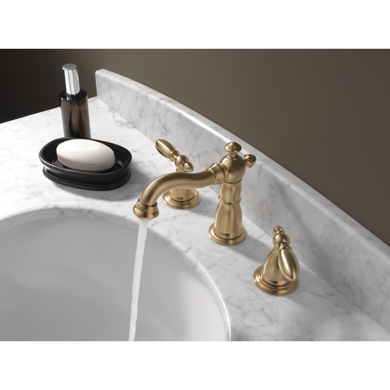 Robinet pour salle de bain à 3 trous et 2 poignées avec drain Victorian, Bronze-Champagne lustré