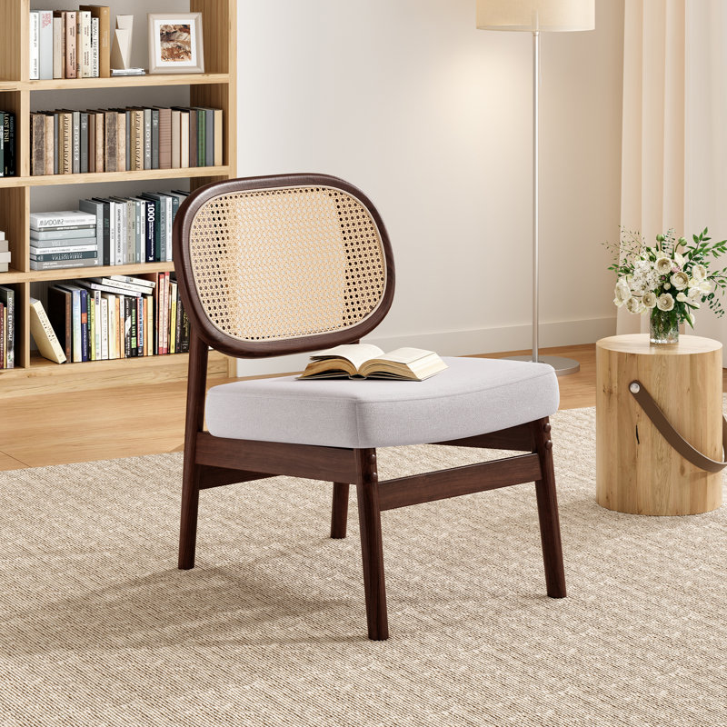 Rattan Backrest Upholstered Armchair, Beige
