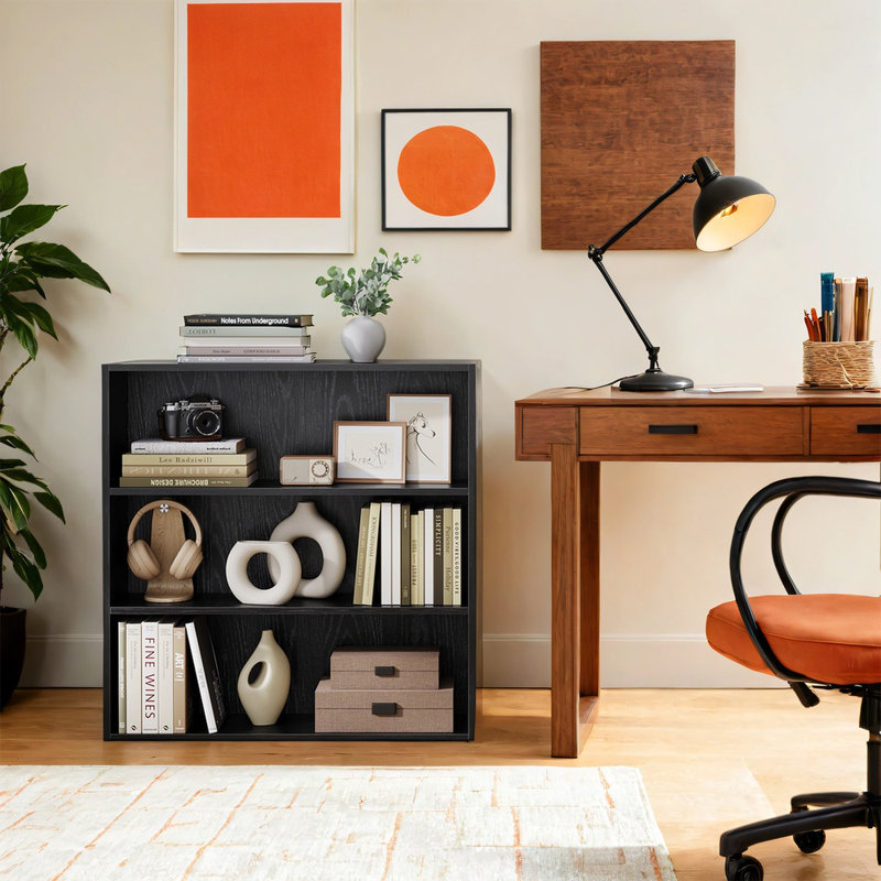 Bibliothèque standard H 71,1 po x l 24,4 po Sayef, (3 tablettes) 81 cm H x 80 cm l x 24 cm P, Ebony Black