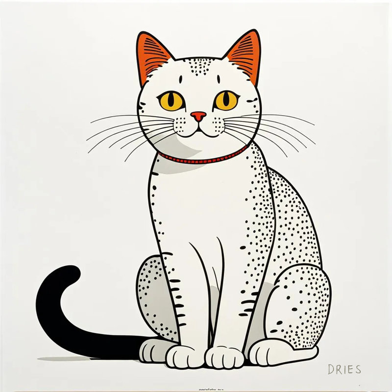 Dessin graphique de chat - Dessin au trait audacieux et ludique, H 20 po x l 20 po