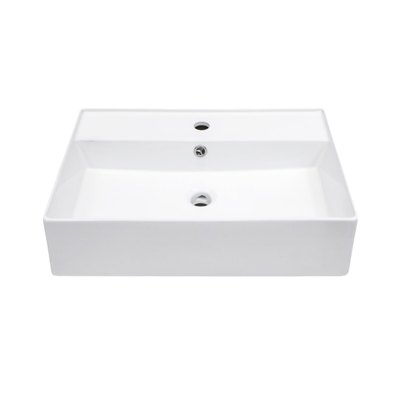 Lavabo de salle de bain mural rectangulaire en céramique blanche 24 po x 16 po avec trou de robinet et trop-plein | Idée de cadeau