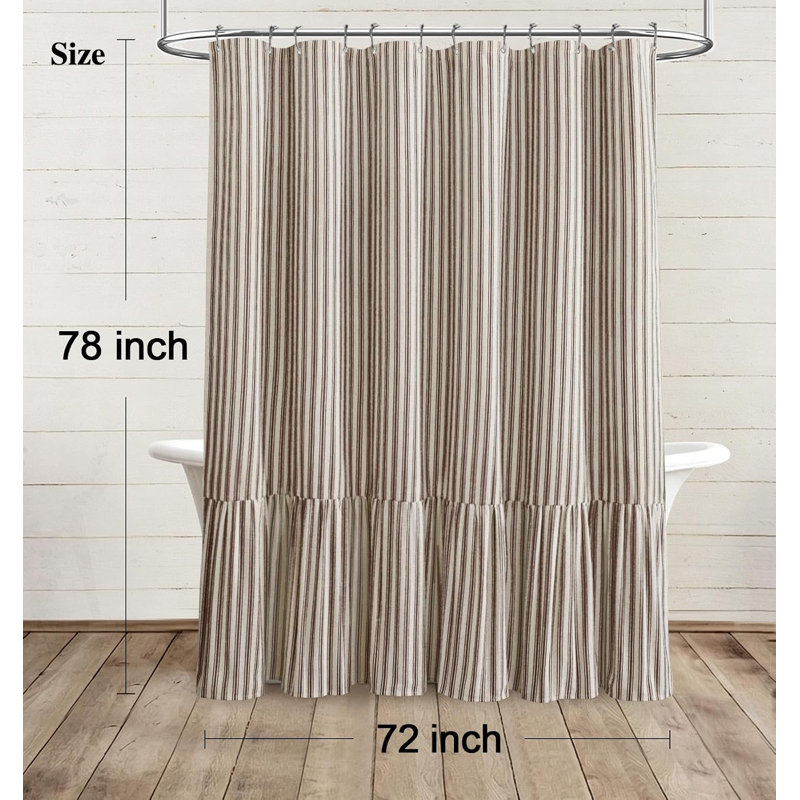 Rideau de douche en lin à volants l 72 po x L 78 po Boho, Rayures crème-brun