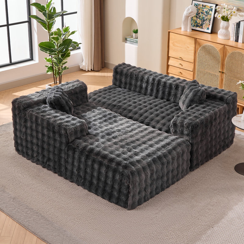 Canapé modulaire configurable à compression de l 106 po avec méridienne en L Boneless, Gris, Face à la gauche