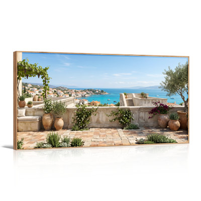 Ensemble de 1 tableau sur toile représentant une vue de la Méditerranée