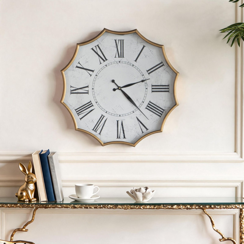 Large 23.5" Vintage Roman Numeral Wall Clock with Gold Trim