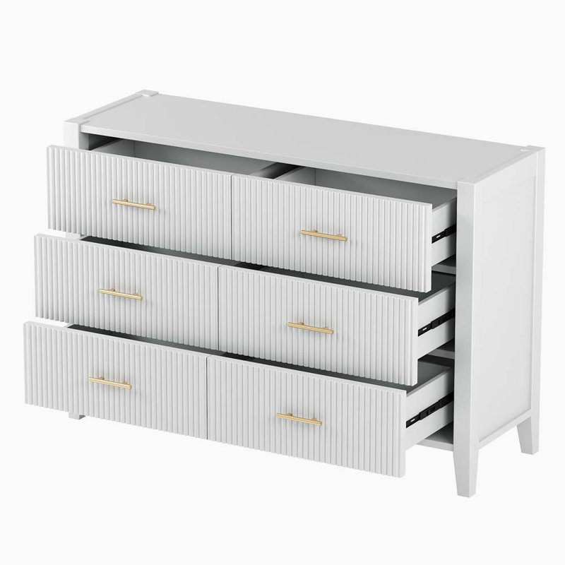 Commode 6 tiroirs avec poignée en métal pour chambre à coucher Pellenberg, armoire de rangement avec tiroir à rayures verticales