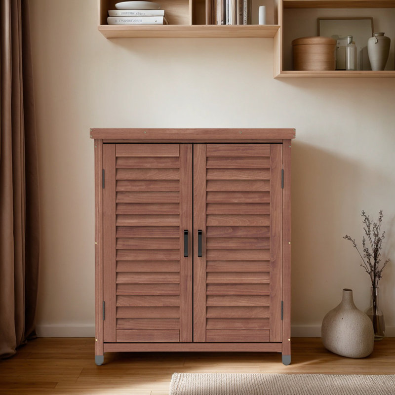Banc de rempotage avec armoire de rangement et plateau de table en métal, Brun