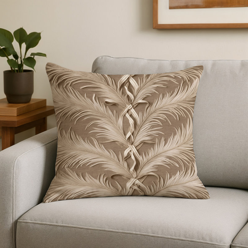 Coussin décoratif à carreaux brun intérieur et extérieur, Toile beige 80, Carré 18 po