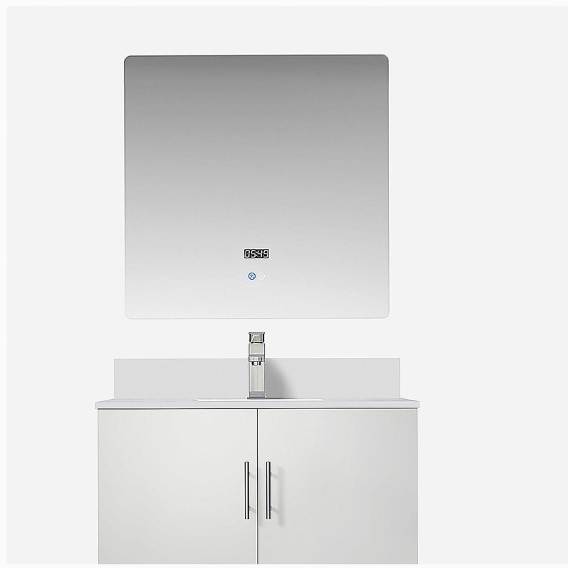 Lavabo de baignoire avec robinet et miroir à DEL, Blanc lustré, 24"