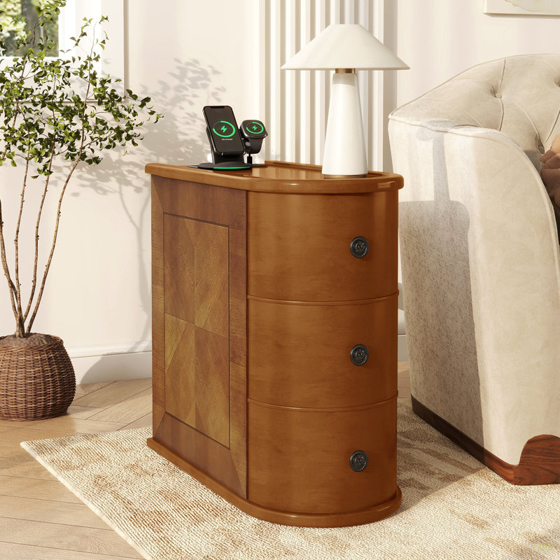 Table de bout avec station de charge, table d'appoint avec tiroirs, aucun assemblage requis