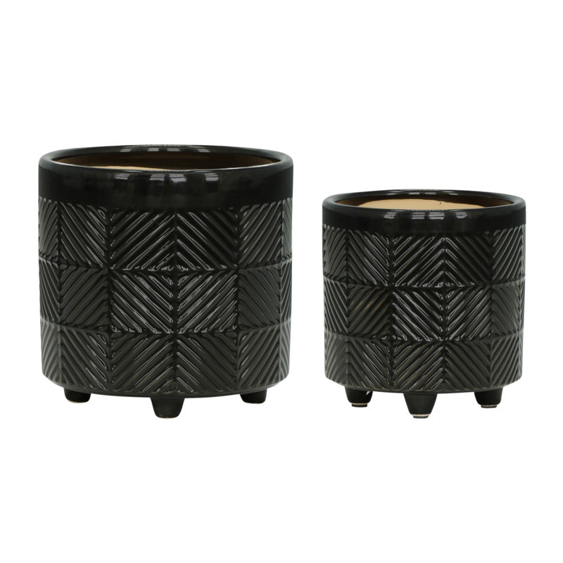 Jardinières texturées 6/8 ", noir brillant, Noir