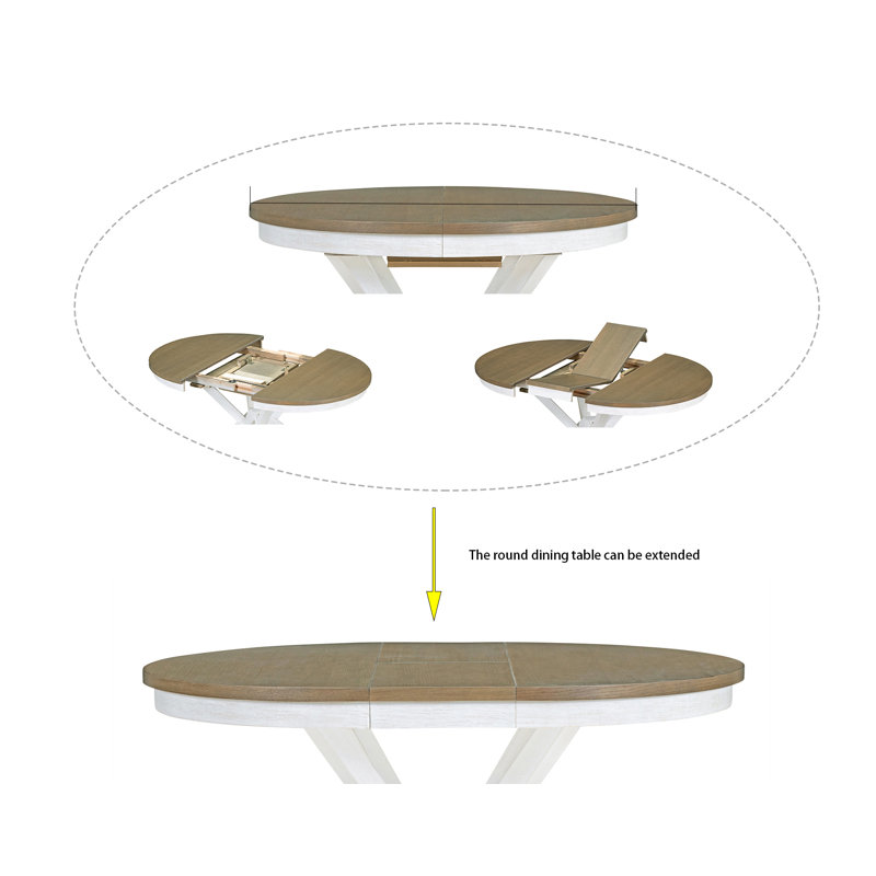 Ensemble de table de salle à manger extensible 5 pièces 5 pièces, Brun, Blanc antique