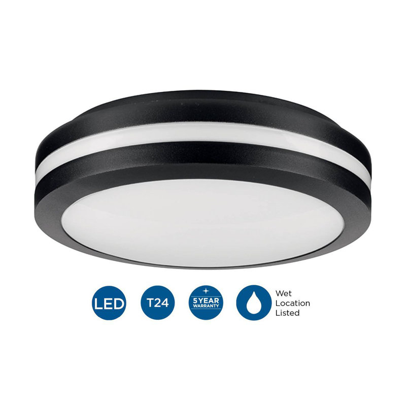 Black and White 12" LED Outdoor Flush Mount Light