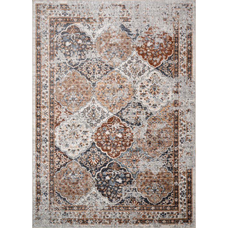 Tapis oriental en polypropylène / jute tissé à la machine Georgann en brun / gris, Rectangle 7 pi 10 po x 10 pi 6 po