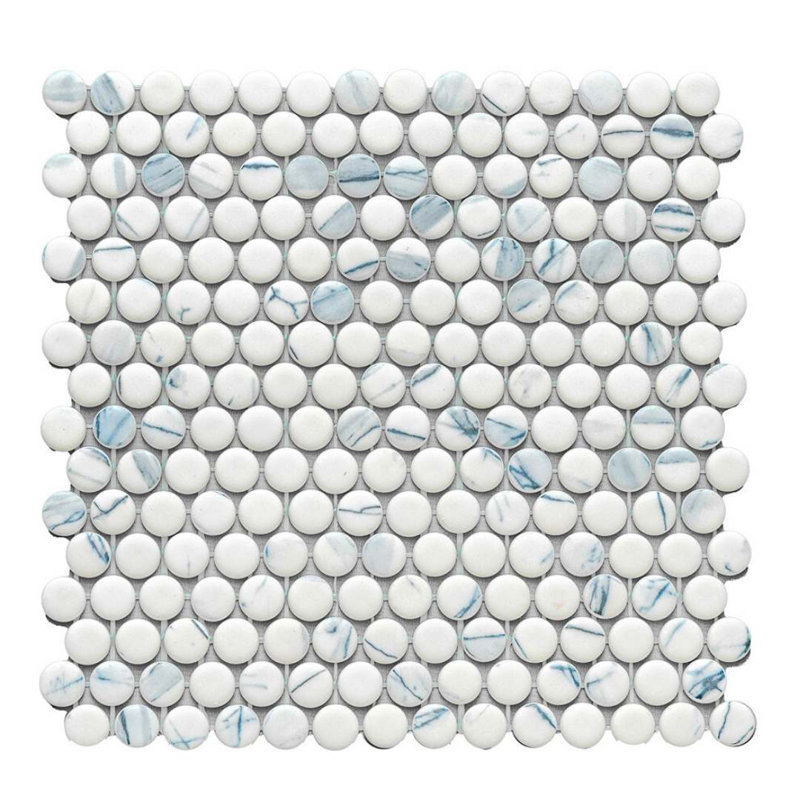Eterna Penny 12"x12" Recycled Glass Mosaic Tile, Calacatta Blue