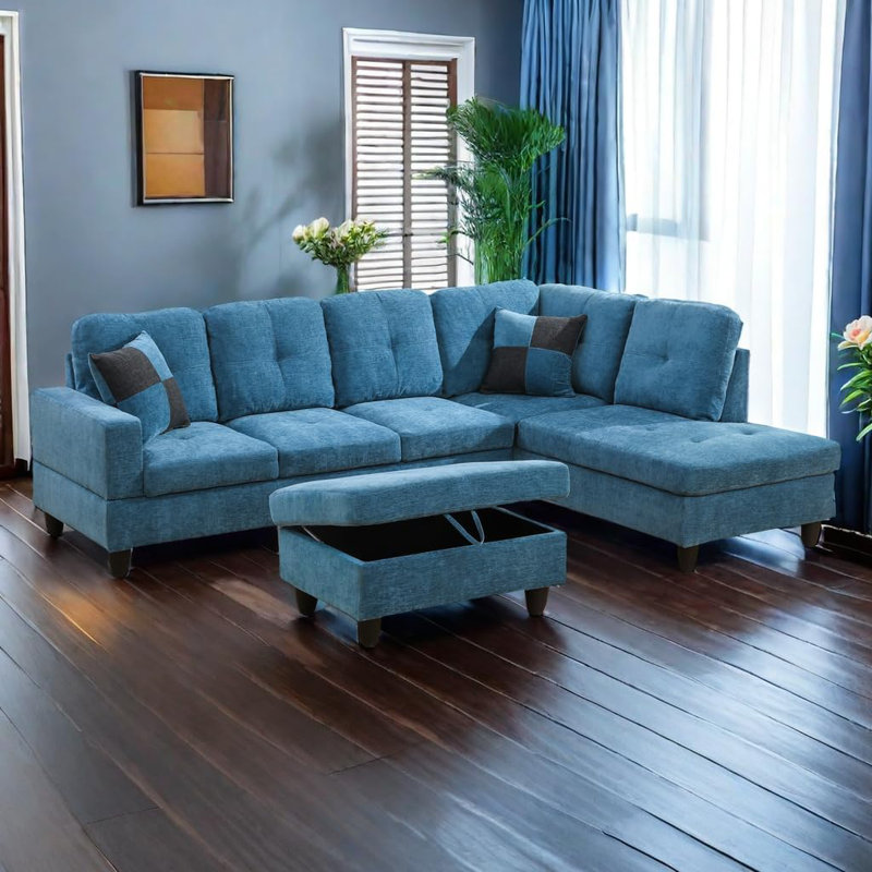 Canapé modulaire en flanelle 3 pièces, Orienté à droite, Bleu