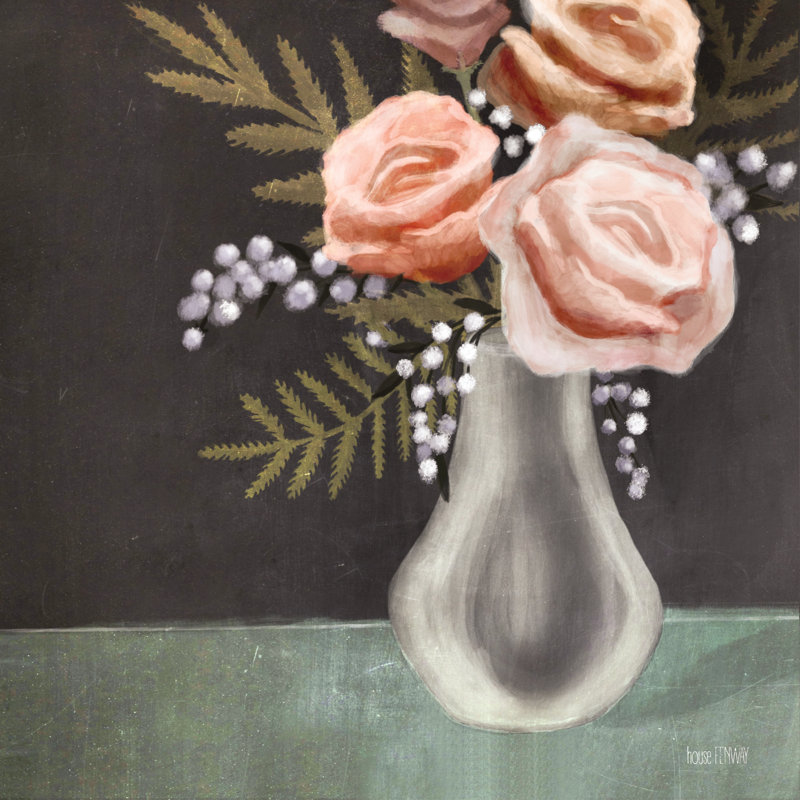 Roses roses par House Fenway - impression, Oui, Imprimé avec cadre noir, H 12 po x l 12 po