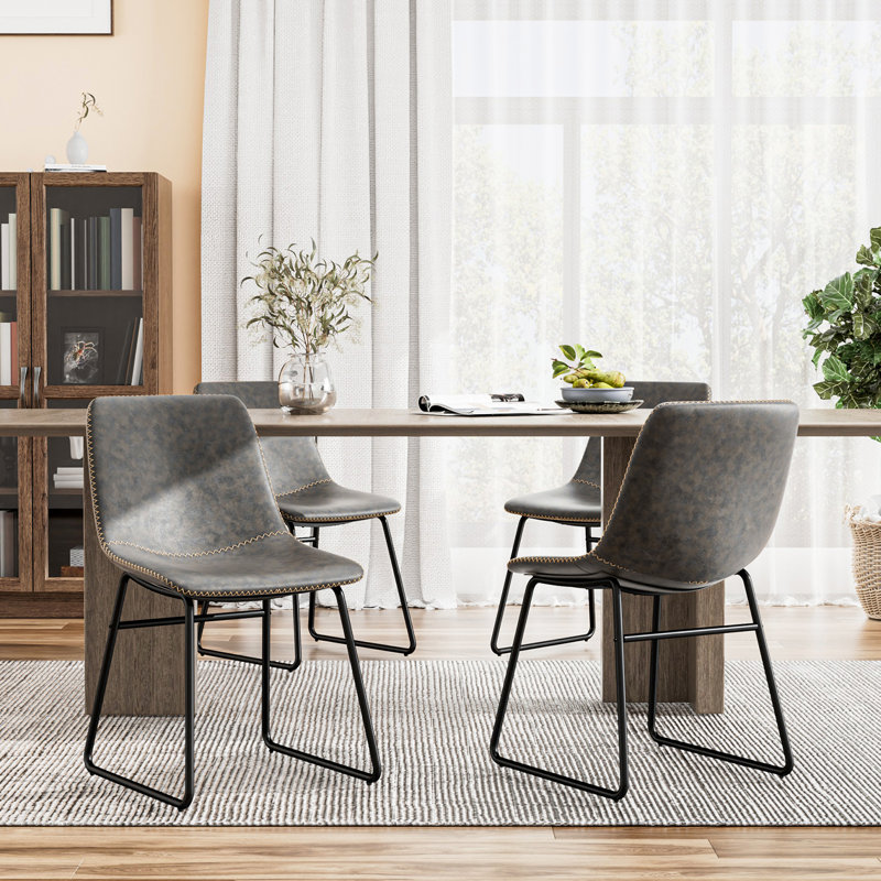 Chaise rembourrée en similicuir Ipke, Gris foncé