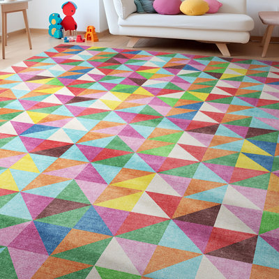 Well Woven Modern Checkerboard Tile Multi Color Washable Area Rug
