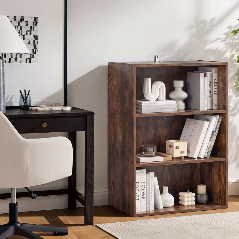 Adjustable Wooden Standard 3-Tier Bookcase, Rustic Brown, (3 Shelves) 32"H x 23.8"W x 9.2"D