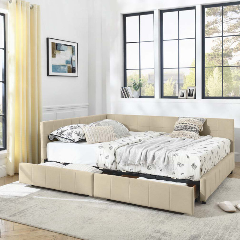 Velvet Storage Daybed, Beige, Queen