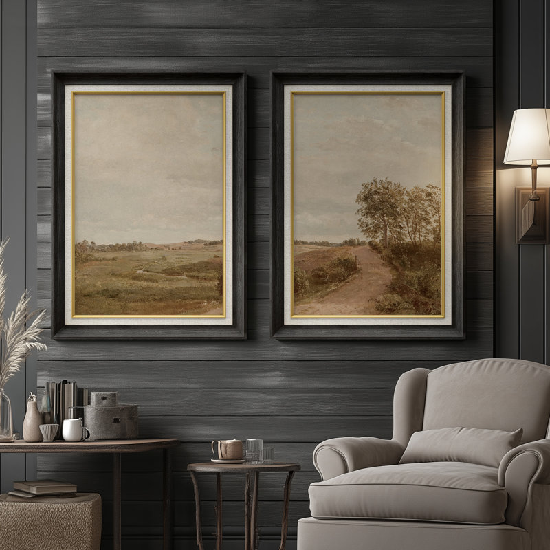 Ensemble de 2 œuvres d'art encadrées de qualité supérieure sur toile de qualité supérieure avec cadre de 26 po x 36 po, Noir