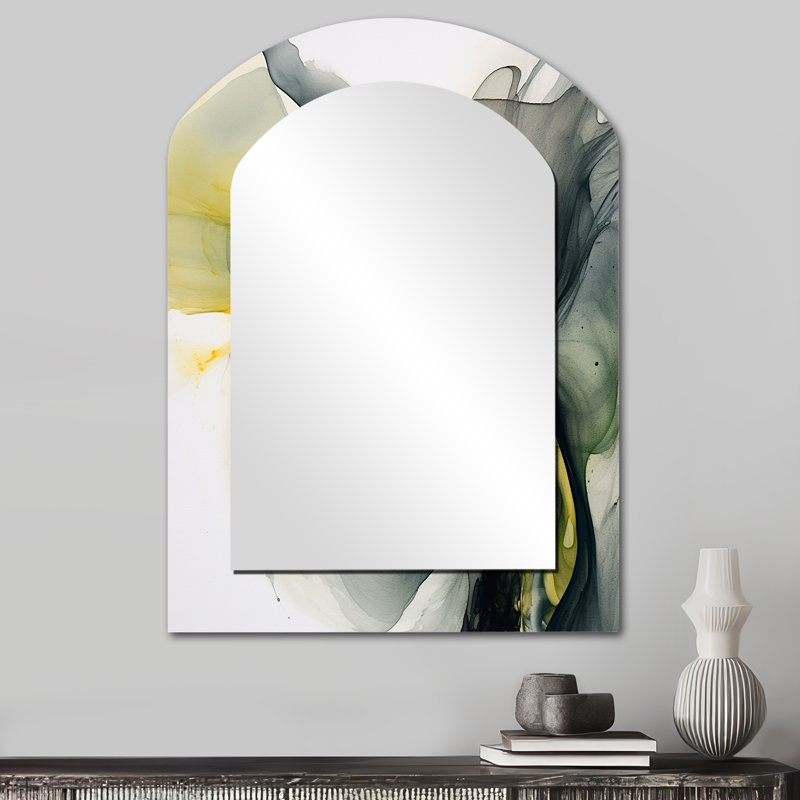 Maratea noir et jaune Splash - miroir mural asymétrique fractal, miroir décoratif arche moderne, impression d'art en métal