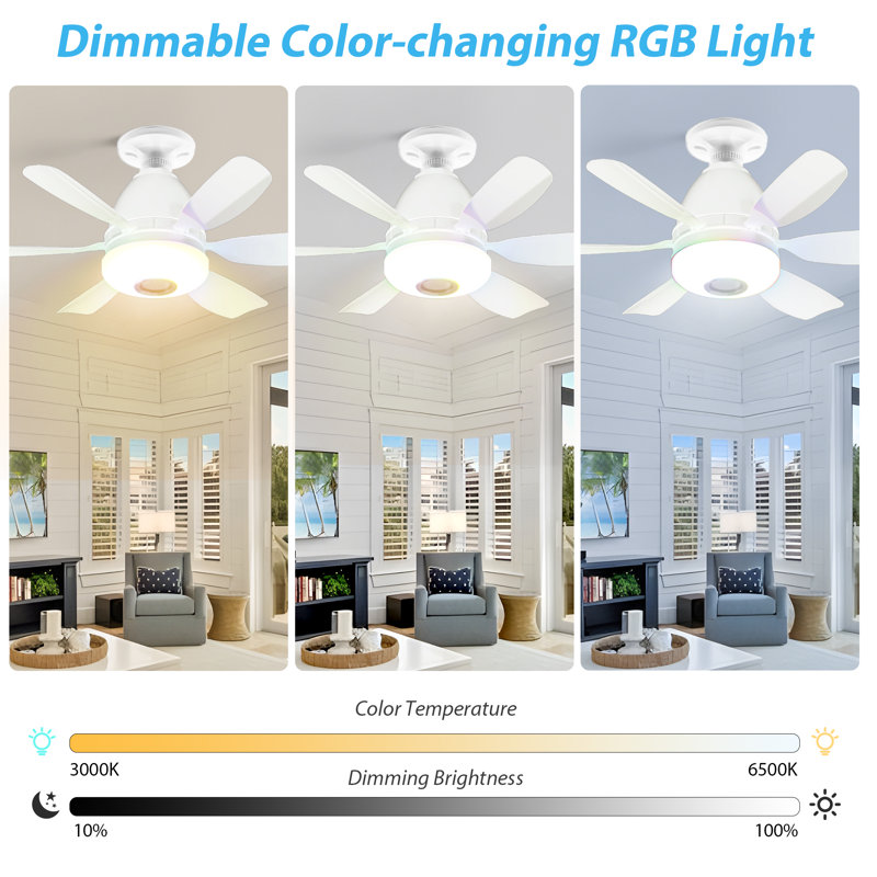 E26 Socket Fan Light Bulb With Rgb, Bluetooth Speaker & Remote ,quiet, Easy To Install, Color Changing, White