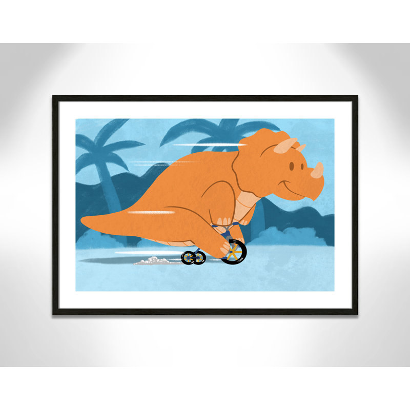 «Riding Dino 2», impression sur papier, H 24,5 po x l 34,5 po x P 1,18 po, Encadré de boîte à grain de bois noir