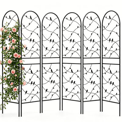 6 Pack Metal Garden Trellis 85" x 19" – Rustproof Heavy Duty Outdoor Trellis for Climbing Plants, Black Powder Coated Flower Support with Butterfly Decoration for Vine, Rose, Cucumber, Bean