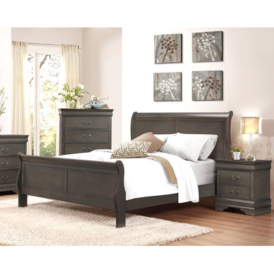 Lit-bateau de style Louis Philippe à finition gris teinté de style traditionnel 1pc