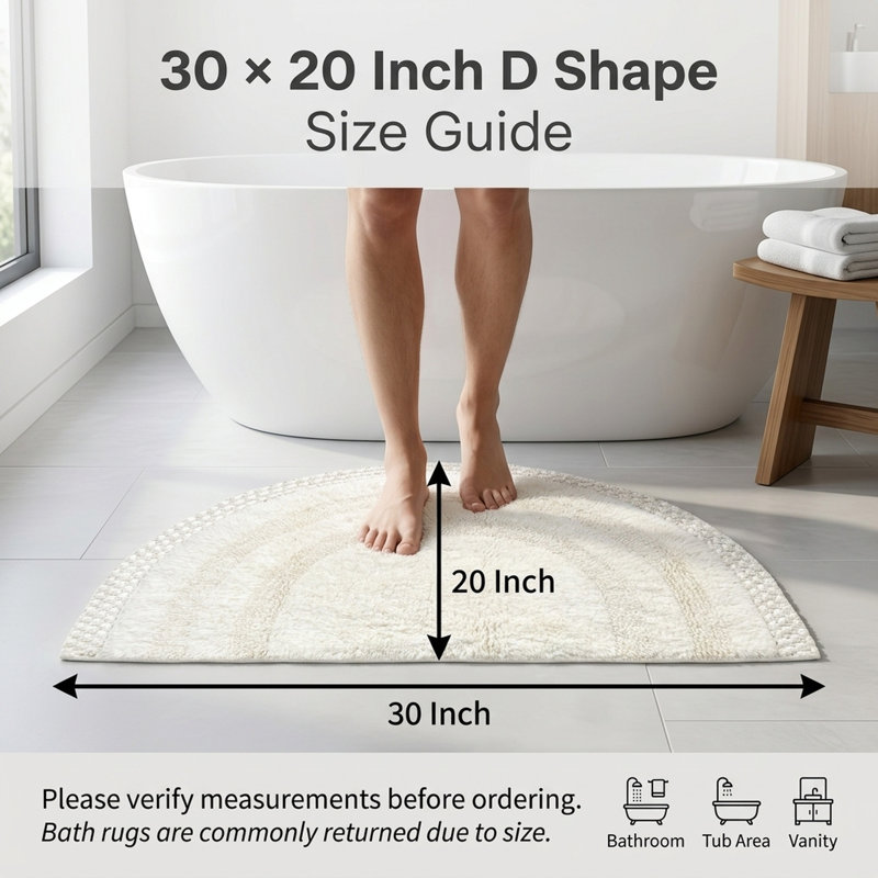 Adiraica 100% Cotton Bath Rug, Ivory