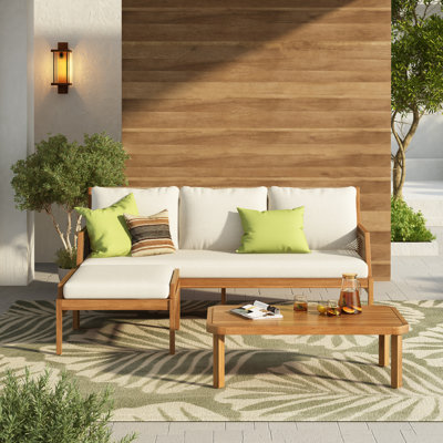 Modern Patio Sofas Set, Acacia Wood Wicker Rustic Outdoor Entertaining