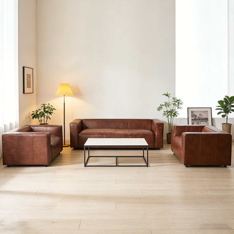 Modern 3 - Piece Faux Leather Living Room Set-3 Seat Sofa & Chair