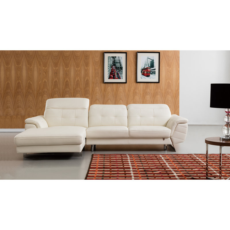 Bairiki Upholstered L-Shaped Sectional, White Genuine Leather, Left Hand Facing