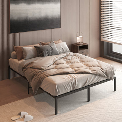 Metal Platform Full Bed Frame - Robust Metal, No Box Spring, Modern Style, Quiet And Stable Nighttime Sleeping Environment Size Construction, Minimalist