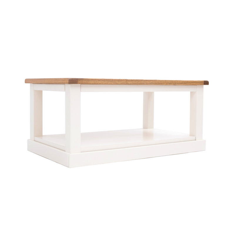 Harman Frame Coffee Table with Storage, Off-White/Oak Top