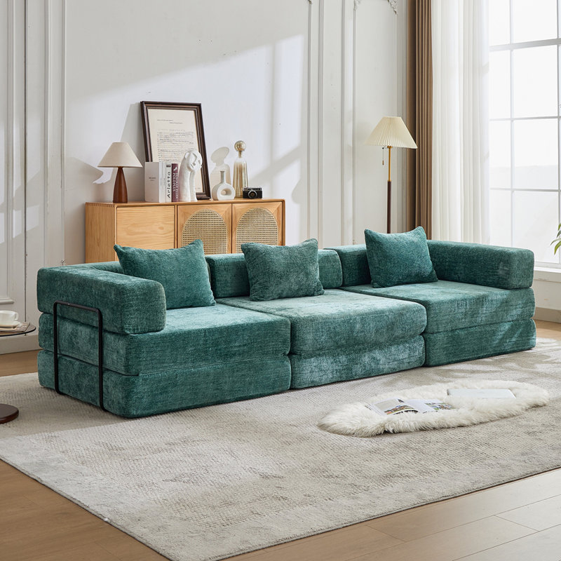 Canapé à compression, canapé-lit convertible au sol avec structure de forme fixe, canapé modulaire désossé, aucun assemblage requis, tissu chenille, pour la chambre du salon