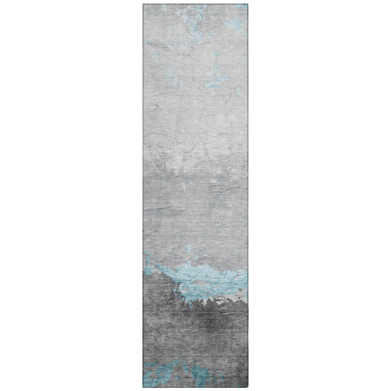 Machine Washable Indoor/Outdoor Xhevrie Teal Rug, Runner 2'3" x 7'6"