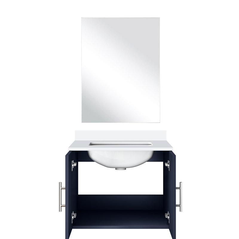 Bleu marine 24 po Meuble-lavabo de comptoir de salle de bain - comptoir en quartz blanc, miroir 18 po, compartiment de rangement spacieux à fermeture en douceur