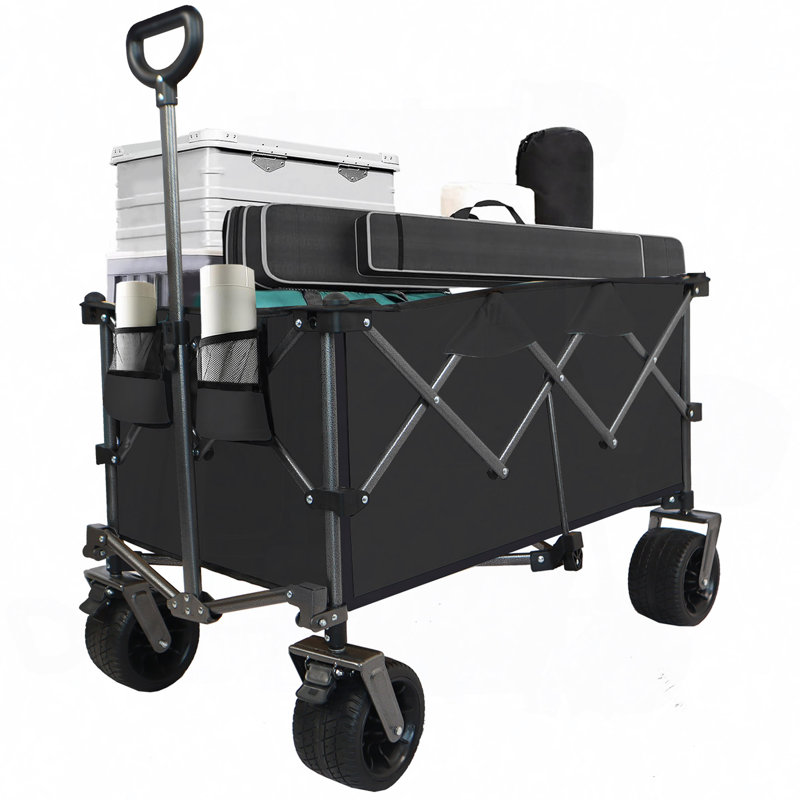 Chariot utilitaire robuste pliable d'une capacité de 360 lb - Roues tout-terrain silencieuses, poignée réglable et porte-gobelets pour le camping, le jardinage, le pique-nique, le sport