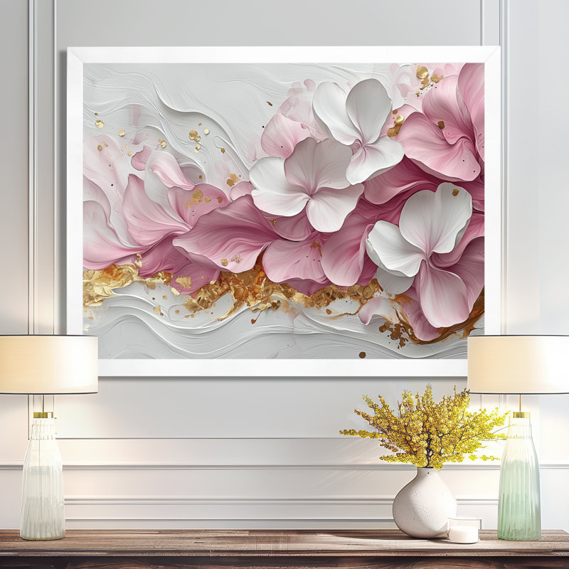 Or rose élégant veines de pétales de fleurs - art abstrait fleurs murales, Reproduction encadrée d'une seule photo sans pass